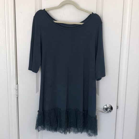 Logo Lori Goldstein Blue Lace Accent Tunic Size L